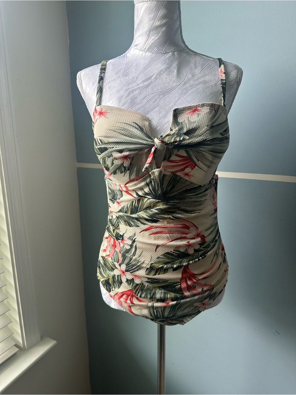 Kona Sol Cream Floral One-Piece Swimsuit with Pink & Green Print